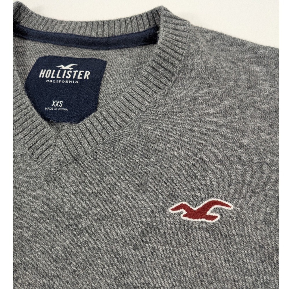 Hollister Sweater Men XXS Gray V-neck Lightweight Casual Preppy Tween Boy 14 EUC - Picture 4 of 10